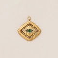Detail van vintage gouden boze oog hanger met groene steen en paarse edelstenen - Vierkant Vlamoog Hanger Alleen (Zonder Ketting) / Goud