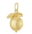 Macro shot of 18K gold plated lemon fruit pendant with textured peel and leaf details - Lemon Shape (Pendant Only)