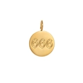 Macro shot of 18K gold plated stainless steel round pendant featuring engraved 666 digit - 666