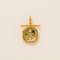 Detail of 18k gold plated octagonal pendant featuring colorful inlaid gemstones and T-bar bail - Octagon Zirconia Pendant