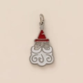 Close-up of a festive Santa Claus metal pendant with red and white enamel finish - Santa Claus