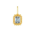 Rectangle emerald-cut blue crystal pendant with golden beaded border in 18k gold plating - Blue Zirconia