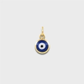 Detailed close-up of a blue evil eye pendant with vacuum-plated gold-tone stainless steel - Blue Evil Eye