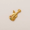 Polished 18K gold plated stainless steel guitar pendant with colorful floral enamel patterns - Gold Violin Pendant
