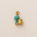 Detailed close-up of a 18K gold-plated kitchen mixer pendant with cyan enamel for DIY jewelry - Gold Mixer Style