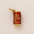 Macro shot of 18K gold plated stainless steel Dr Pepper soda can pendant with red enamel - Drink Can Pendant