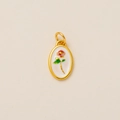 Detalle de un colgante ovalado con patrón de rosa roja y marco chapado en oro 18K - Estilo Rosa Ovalada Vintage / Dorado