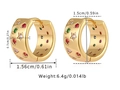Detail view of gold hoop earrings with colorful zircon inlay and size measurements - Vintage Pave Colorful Zirconia Wide Huggie (KE1039)