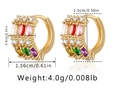 Detail view of 18K gold plated hoop earrings featuring colorful marquise-cut zircon stones - Double Row Marquise Colorful Hoop (KE1051-1)