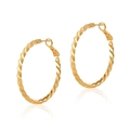 Detailed view of large golden hoop earrings with faceted twisted texture and secure leverback - Gold Diamond Faceted Style (KE0997-8)
