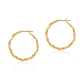Detailed view of large gold twisted hoop earrings with geometric 18K plated surface - Gold Twisted Faceted Style (KE0997-6)