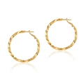 Polished 18K gold plated twisted hoop earrings with elegant textured surface on white backdrop - Gold Twisted Faceted Style (KE0997-4)