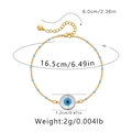Detail view of Evil Eye pendant and light blue beads on a golden adjustable chain - Light Blue Bead Round Eye Pendant (KB0415-1)