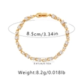 Detailed view of 18K gold plated bracelet with glass zircons and dimension markings - White Round Drill Clasp Style (KB0433-1)