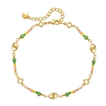 Bracelet de cheville bohème en laiton plaqué or 18 carats avec perles et œil bleu - Perles Rose Jaune Vert Style Mauvais Œil (KA0219-1)
