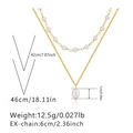 Gold double-layered necklace with baroque pearls and detailed size specifications - 18K Gold / Double Layer Pearl Style (KN0036)