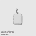 Silver rectangular stainless steel identity pendant with radial edge and 16x13mm size - Plain Style / Steel