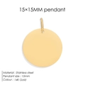Ciondolo rotondo da 15mm in acciaio inossidabile placcato oro 14K per gioielli unici - 15x15-Oro