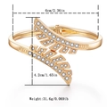 Golden open cuff bracelet with layered leaf design and crystal accents, 6cm diameter size - Gold Double Leaf Rhinestone Style (SZ60157)