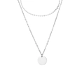 Minimalist double-layered silver necklace with round pendant and sequin chain link - Steel