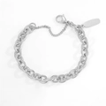 Punk style stainless steel large link chain bracelet with lobster clasp and blank metal tag - 18cm / Steel