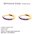 14K gold plated stainless steel small hoop earrings with 10 purple crystals - June Purple (Alexandrite Color)