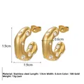 Orecchini a cerchio a C in acciaio inossidabile placcato oro 18K con texture martellata e zirconi - Oro
