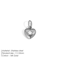 Polished 11x10mm heart-shaped stainless steel pendant in gold finish for DIY jewelry - Smooth Heart with Round Hole (JP41640) / Steel