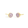 Boucles d'oreilles minimalistes en acier doré avec pavé de pierres violettes - Février Violet - Argent