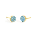 Minimalistische runde vergoldete Edelstahlstecker mit hellblauer Kristalleinlage - Gold + Seeblau