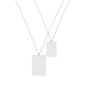 Polished silver stainless steel layered necklace with two rectangular pendant charms - Steel