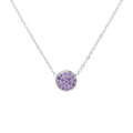 Silver stainless steel necklace with round purple crystal paved pendant charm - June Purple - Silver