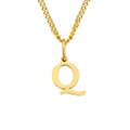 Polished 14K gold plated stainless steel necklace with uppercase letter Q pendant - Q - Gold-Tone - 1 Piece