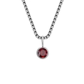 Collana in acciaio al titanio argento con ciondolo rotondo in strass rosso da 8mm - Gennaio Rosso - Argento