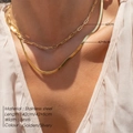 Golden double layer stainless steel necklace featuring paperclip and flat snake chain - Paperclip And Snake Chain Layered (CDNN079) / Gold