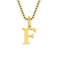 Polished golden stainless steel letter F pendant with a fine box chain necklace - Letter F - Gold