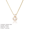 Minimalist stainless steel 14K gold plated necklace with 10mm pearl and zircon pendant - Gold