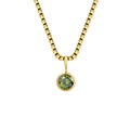 Halskette mit goldener Box-Kette und einem runden grünen Edelstein-Anhänger - August Hellgrün - Gold