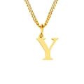 Polished gold stainless steel necklace featuring a vertical uppercase letter Y pendant - Y - Gold - 1 Piece