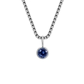 Halskette aus Silber-Titanstahl mit rundem, tiefblauem 8-mm-Geburtsstein-Anhänger - September Königsblau - Silber