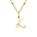 Gold-plated stainless steel necklace featuring cursive letter K pendant with heart detail - Letter K / Gold