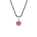 Silberne Venezianerkette mit einem runden, in Zargenfassung gesetzten rosa Edelstein - Oktober Rosa - Silber
