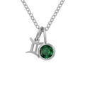 Collana con ciondolo segno zodiacale Gemelli in argento e gemma rotonda di colore verde - Maggio Verde Gemelli - Color Acciaio