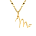 Gold plated stainless steel necklace featuring cursive letter M pendant and heart detail - Letter M / Gold