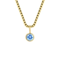 Elegante goldene Box-Halskette mit einem runden 8mm hellblauen Geburtsstein-Anhänger - März Hellblau - Gold