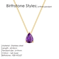 Collier poire avec pierre de naissance violette de février en acier inoxydable plaqué or 14K - Doré / Février (Rhinestone Violet)