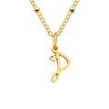 Gold letter D pendant necklace with heart detail and beaded chain for women - Letter P / Gold