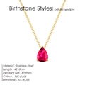 Collier en acier inoxydable doré 14K avec pierre de naissance rouge en forme de goutte - Juillet-Rose