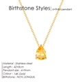 Collier en acier inoxydable plaqué or 14K avec une pierre de naissance jaune en poire - Nov-Jaune Clair