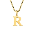 Polished gold stainless steel box chain necklace with uppercase letter R pendant - Letter R - Gold